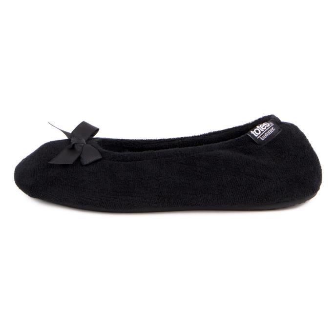 Isotoner® Ladies Terry Ballerina Slippers Black Extra Image 3